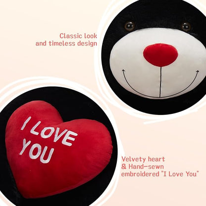 Tezituor Giant Teddy Bear 5 Feet - “I Love You” Red Heart Jumbo Human Size Stuffed Animals for Girlfriend,Boyfriend, Anniversary,Christmas, Valentines, Black