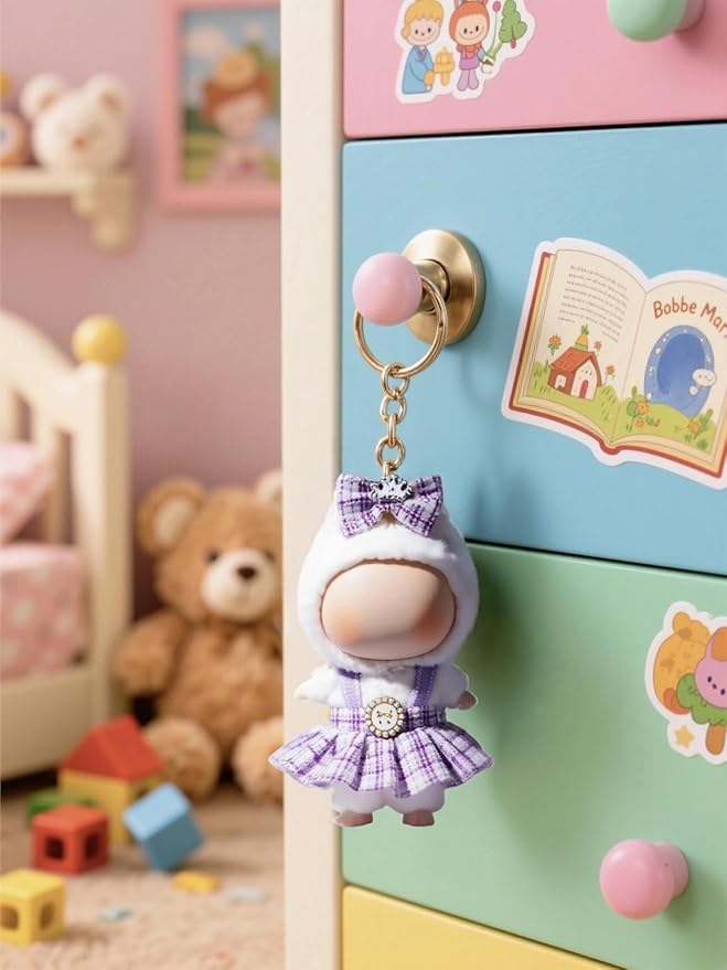 (2-Pack) 17cm Clothes Set, Black Plaid Outfit & Light Pink Plaid Dress, Stylish Dress and Hairpin Set for 17cm Doll Dress Up, Adorable Doll Accessories