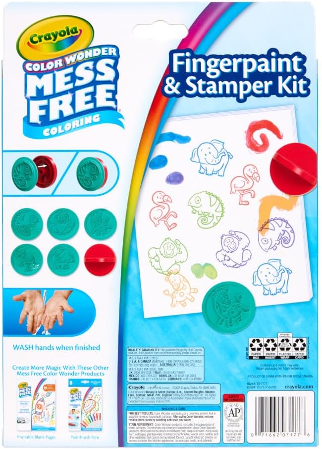 Crayola Color Wonder Mess Free Fingerpaint & Stamper Kit, Safari Stamps for Kids, Color Reveal Ink, Toddler Activity, Gifts, 3+