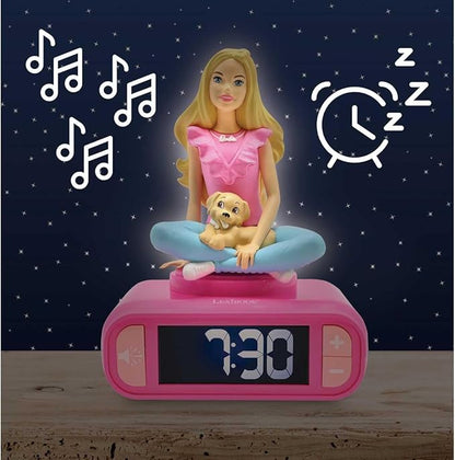 LEXiBOOK, Mattel Barbie, Barbie Nightlight Alarm Clock, Sounds and Melodies, LCD Backlit Screen, Luminous, Snooze, Pink, RL800BB