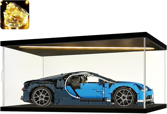 Acrylic Display Case for Collectibles Clear Acrylic Boxes for Display Action Figures Car Model Building Kit 42083 Display Case Room Decoration Box(Black-Solid Yellow; 23.6*15.7*9.8 inch)