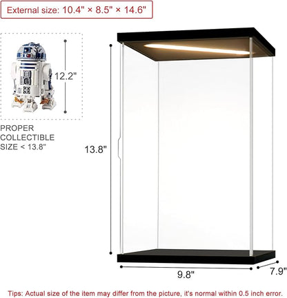 Acrylic Display Case for Collectibles Clear Acrylic Boxes for Display Minifigures Trophy Lighted Building Lego 75308 Model Display Case Organizer Box(Black-Solid Yellow; 9.8*7.9*13.8 inch)
