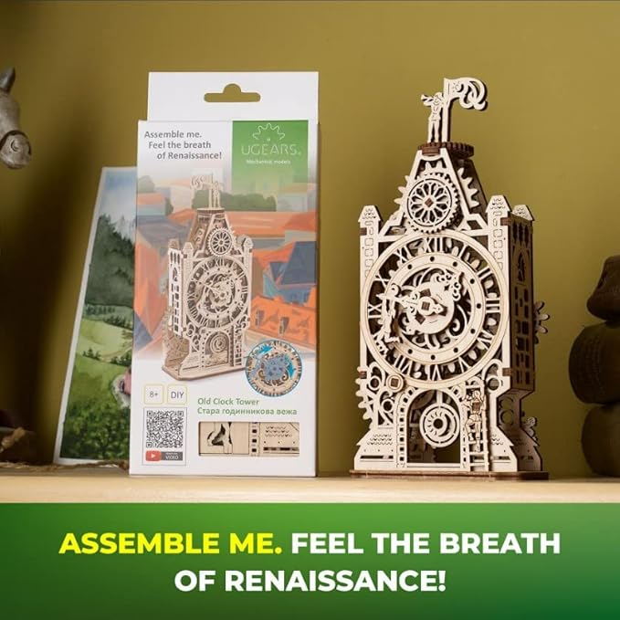 UGEARS Old Clock Tower 3D Wooden Puzzles for Adults - Wooden Model Kits for Adults Clock Kit for Do It Yourself Wood Building Kit for Adult Mechanical Puzzle Brain Teaser, Hobby Set