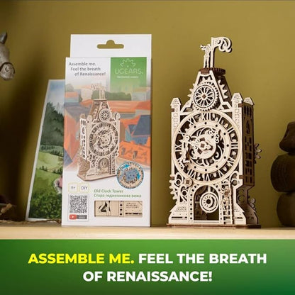 UGEARS Old Clock Tower 3D Wooden Puzzles for Adults - Wooden Model Kits for Adults Clock Kit for Do It Yourself Wood Building Kit for Adult Mechanical Puzzle Brain Teaser, Hobby Set