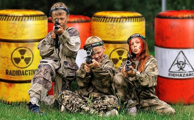 4 Barrels Inflatables, Compatible with Nerf, Laser tag, Birthday Party Activities and Decoration.