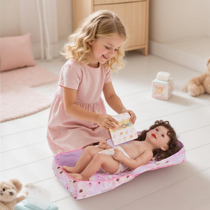 BABESIDE 10 Pcs Baby Doll Diaper Bag Set, Reborn Baby Doll Accessories Set with 2-in-1 Diaper Bag Changing Pad and Baby Dolls Bath Set for Kids Pretend Play Toys, Pink