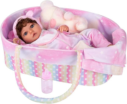 BABESIDE 8 Pcs Reborn Baby Doll Clothes with Bassinet for 17-22 Inch Babydolls, Reborn Baby Doll Accessories fit Newborn Dolls Girls, Colorful Baby Dolls Clothes