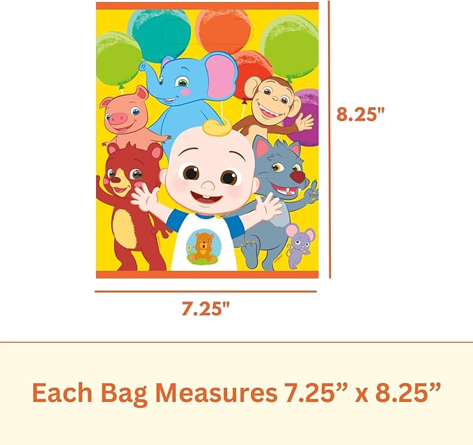 Unique Cocomelon Goodie Bags Set - 24 Cocomelon Plastic Party Favor Bags, Checklist - Cocomelon Birthday Party Decorations and Supplies, Officially Licensed