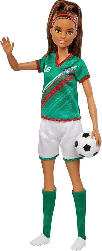 Barbie Careers Fashion Doll & Accessory, Soccer Player with Brunette Ponytail, #16 Uniform, Tall Socks, Cleats & Ball