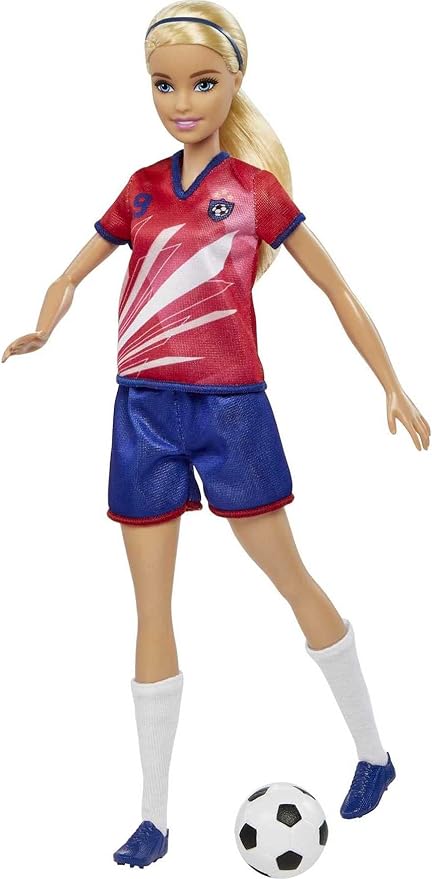 Barbie Careers Fashion Doll & Accessory, Soccer Player with Blonde Ponytail, #9 Uniform, Tall Socks, Cleats & Ball