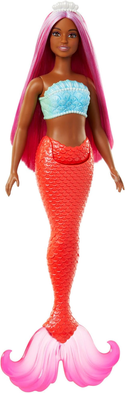 Barbie Mermaid Doll with Magenta Fantasy Hair & Headband Accessory, Curvy Body Type with Shell-Inspired Bodice & Tropical Red Tail
