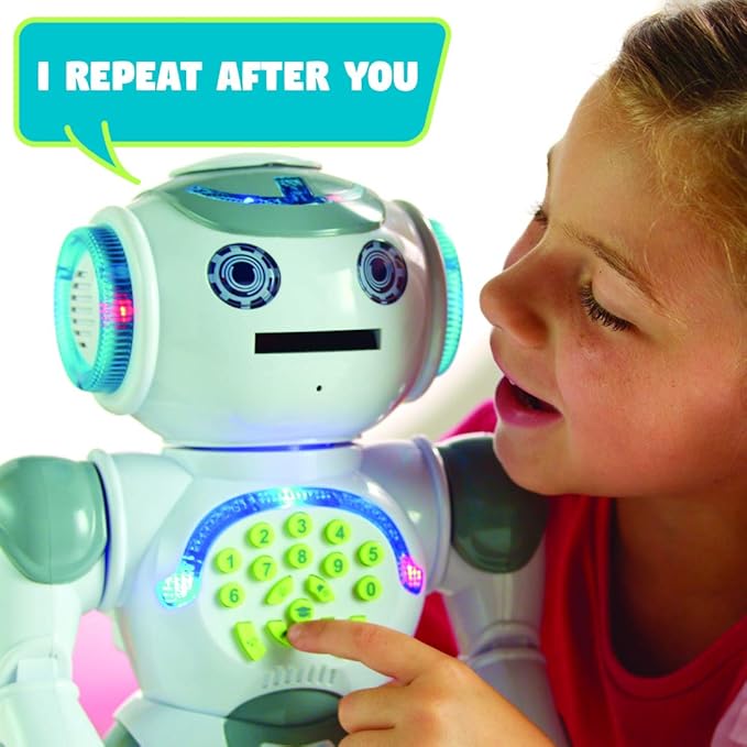 LEXiBOOK Powerman Max - Remote Control Walking Talking Toy Robot STEM Programmable Dances Sings Telling 10,000 Stories 300+ Learning Quiz Shooting Discs and Voice Repeat for Kids 4+ - ROB80EN, White