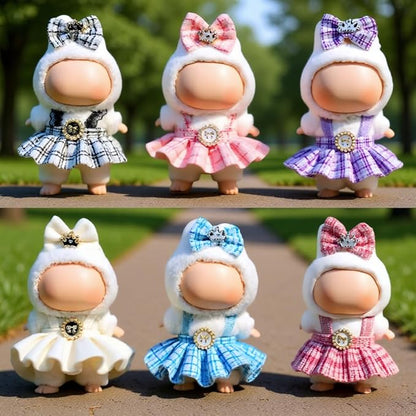 (2-Pack) 17cm Clothes Set, Black Plaid Outfit & Light Pink Plaid Dress, Stylish Dress and Hairpin Set for 17cm Doll Dress Up, Adorable Doll Accessories