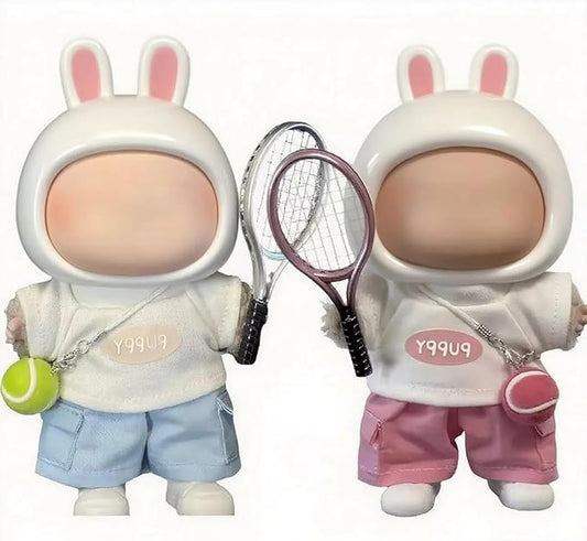 (2 Pack) 17cm Doll Clothes Pink Tennis Set + Blue Tennis Set (2 T-Shirt + 2 Pants + 2 Tennis Ball + 2 Racket + 2 Sneakers)
