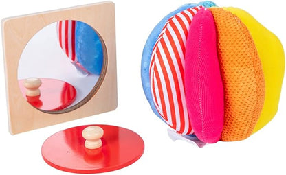 Montessori Baby Toys Play Kit - Mirror, Peekaboo, Knob Puzzle, Rainbow Fabric Ball - For 6-12 Months Toddlers