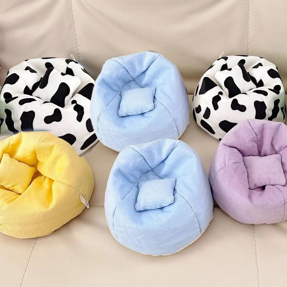Miniature Sofa for Labubu, Cute Doll Seat for 17cm Labubu, Handmade Bean Bag Chair with Pillows, Soft Lazy Sofa Seat Miniature Couch for Dollhouse Furniture Decoration (Purple)