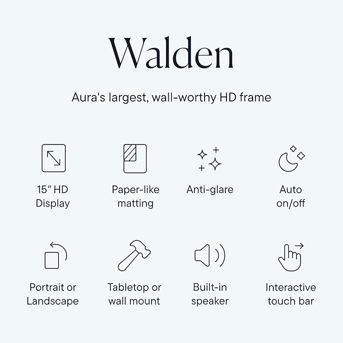 Aura Walden 15" WiFi Digital Picture Frame | Wirecutter's Best Digital Frame for Gifting | Send Photos from Your Phone | Quick, Easy Setup in Aura App | Free Unlimited Storage | White Clay