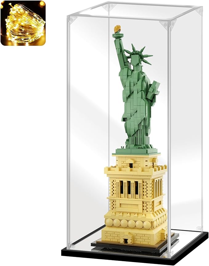 Acrylic Display Case for Collectibles Assemble Acrylic Display Box for Lego 21042 Building Statue Clear Acrylic Case for Display Model Trophy Action Figures(Black,7.9*7.9*18.9 inch)