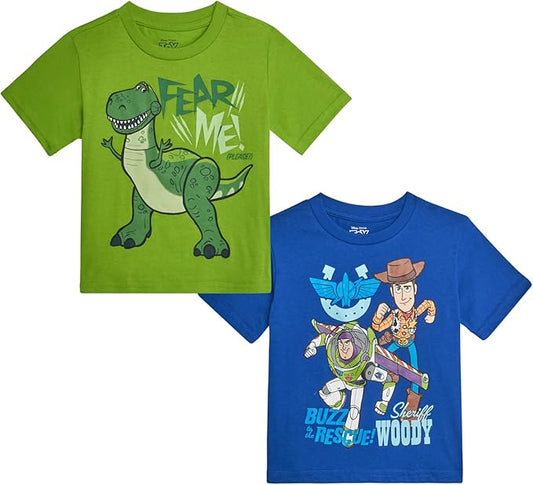 Disney Cars Toy Story Boys Shirts - 2 Pack Lightning McQueen Buzz Lightyear Short Sleeve Boys Tees for Toddler and Little Boy