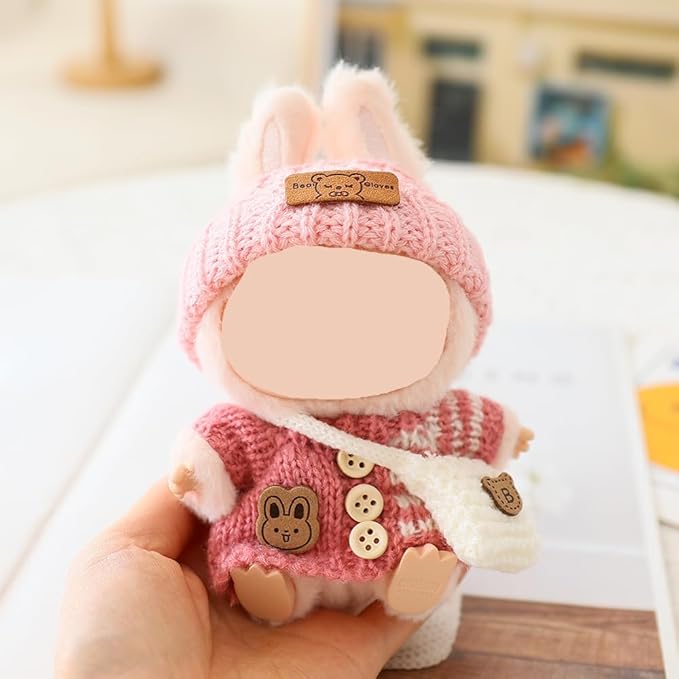 (4 Pack) Clothes for Labubu Doll(NO Doll),Premium Clothes for Dolls Accessories,Handcrafted Crochet 3 Pieces Outfit Set Suitable for Labubu15&17cm,Adorable Dress-Up Accessories for Labubu