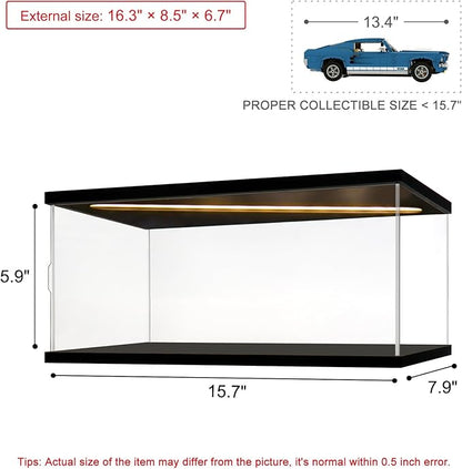 Acrylic Display Case for Collectibles Clear Acrylic Boxes for Display Action Figures Car Model Lego Set 10265 Display Case Dustproof Storage Box(Black-Solid Yellow; 15.7*7.9*5.9 inch)