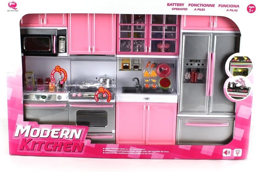 'Deluxe Modern Kitchen' Battery Operated Toy Kitchen Playset, Perfect for Use with 11.5" Tall Dolls