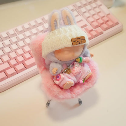 Doll Car Seat for Labubu 17cm with Air Vent Clip and Desktop Stand, Cute and Functional Car Ornament for Blind Box Doll Fans, Collectors (Light Pink)