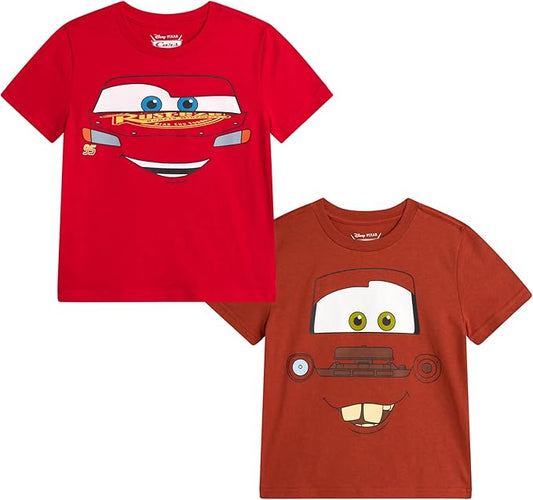 Disney Cars Toy Story Boys Shirts - 2 Pack Lightning McQueen Buzz Lightyear Short Sleeve Boys Tees for Toddler and Little Boy