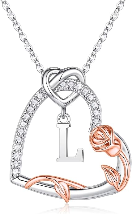 Iefil Valentines Day Gifts for Her- 925 Sterling Silver Heart Initial Necklaces, Anniversary Birthday Gifts, Women Jewelry Gift for Wife Girlfriend Mom Daughter Her