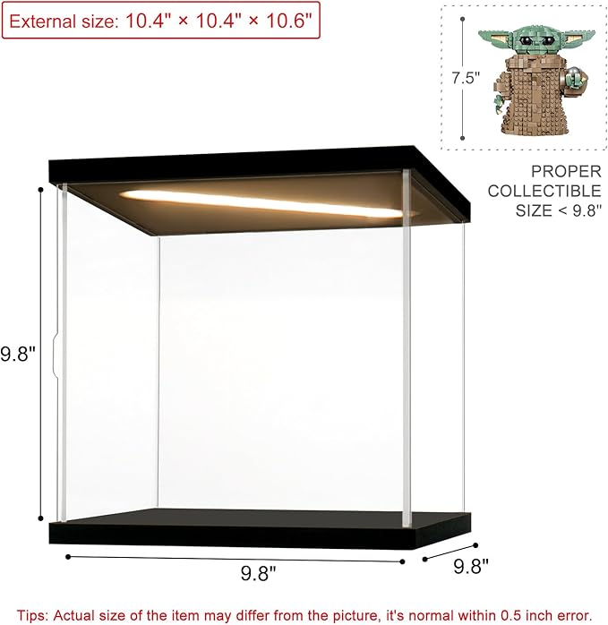 Acrylic Display Case for Collectibles Clear Acrylic Boxes for Display Action Figures Lighted Building Toys 75318 Display Case Room Decoration Box(Black-Solid Yellow; 9.8*9.8*9.8 inch)