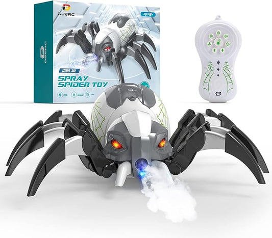 DEERC 128A Remote Control Spider, RC Moving Spider Robot Toys for Kids, Halloween Gifts for Birthday Party Joke Pranks, Wireless Remote Controlled Spider with Real Music Effect & LED Light