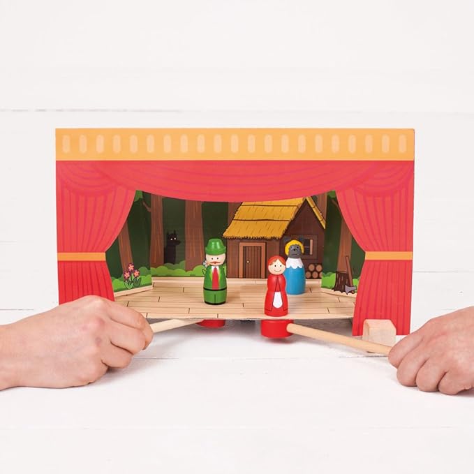 Bigjigs Toys Wooden Puppet Theatre Set | Kids Show House for Table Top | Features Magnetic Figures & Rods | Imaginative Play & Learning Accessories | Toddler Gifts for 3+ Year Old Boys & Girls