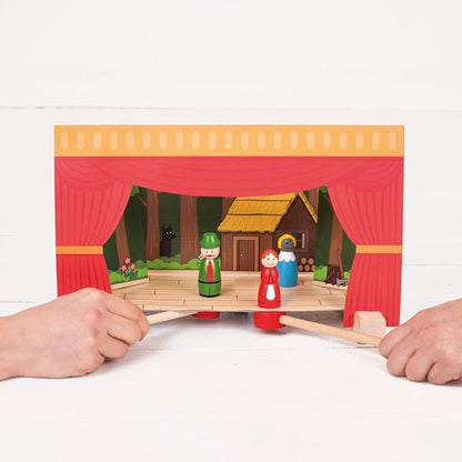 Bigjigs Toys Wooden Puppet Theatre Set | Kids Show House for Table Top | Features Magnetic Figures & Rods | Imaginative Play & Learning Accessories | Toddler Gifts for 3+ Year Old Boys & Girls