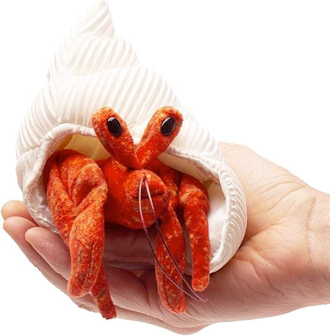 Folkmanis Mini Hermit Crab Finger Puppet, Orange; Cream