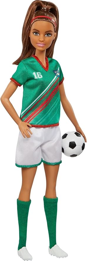 Barbie Careers Fashion Doll & Accessory, Soccer Player with Brunette Ponytail, #16 Uniform, Tall Socks, Cleats & Ball