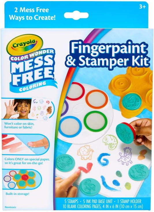 Crayola Color Wonder Mess Free Fingerpaint & Stamper Kit, Safari Stamps for Kids, Color Reveal Ink, Toddler Activity, Gifts, 3+
