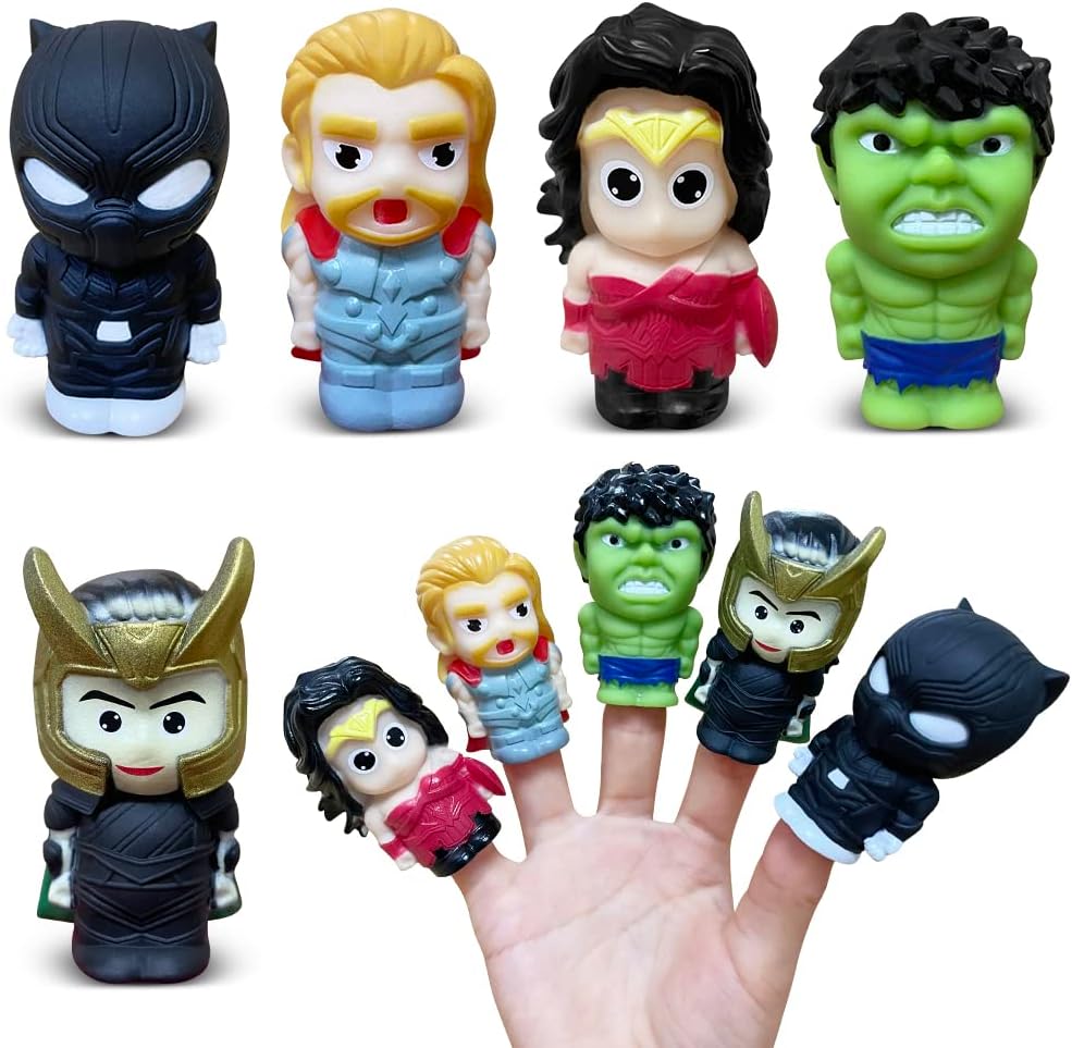 Superhero Finger Puppets, 5 Pcs Figures Finger Puppets Toys Set, Cute Bath Party Favors Easter Eggs Pinata Goodie Bag Fillers for Kids Girls Boys (Coloruful-L)