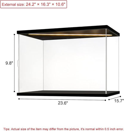 Acrylic Display Case for Collectibles Clear Acrylic Boxes for Display Action Figures Car Model Building Kit 42083 Display Case Room Decoration Box(Black-Solid Yellow; 23.6*15.7*9.8 inch)