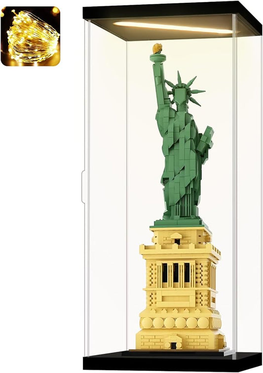 Acrylic Display Case for Collectibles Clear Dustproof Acrylic Boxes for Display Trophy Figure Toys Lighted Lego 21042 Display Case Storage Box(Black-Solid Yellow; 7.9*7.9*18.9 inch)