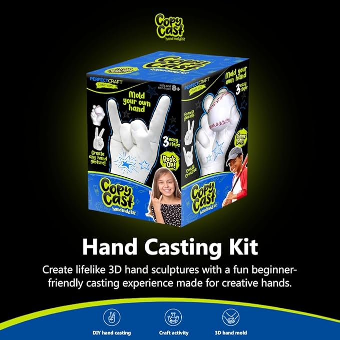 Hand Casting Kit, DIY Hand Mold Kit for Kids, Fun Craft Gift for Boys & Girls, Fast-Curing, Non-Toxic, Water-Based Material, USA Made, Ages 13+