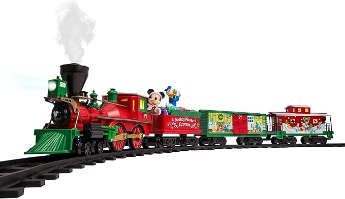 Lionel Disney Battery-Operated Mickey Mouse Express Toy Train Set with Bluetooth, Locomotive, Train Cars, & Track with Authentic Train Sounds, Lights, & Water Vapor Smoke Effects for Kids 4+