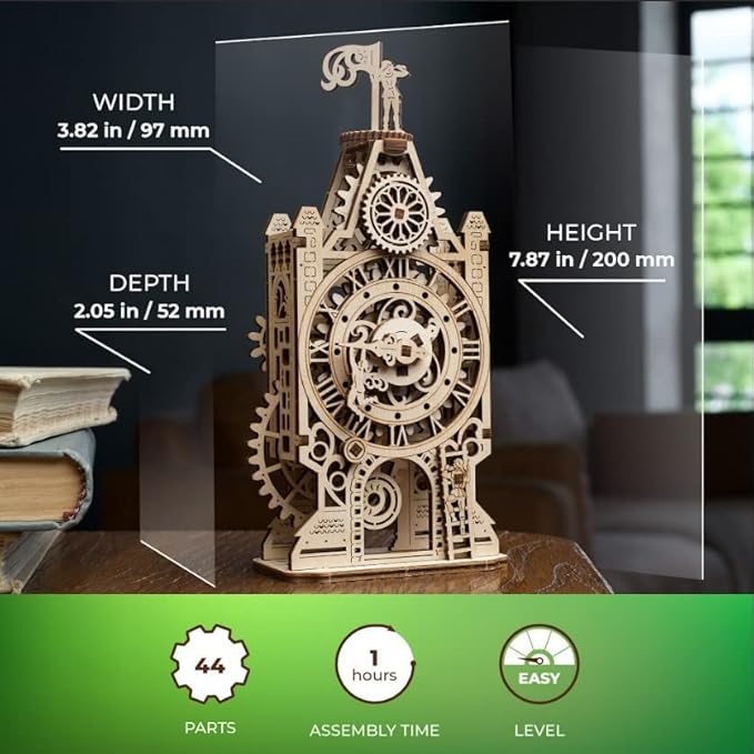 UGEARS Old Clock Tower 3D Wooden Puzzles for Adults - Wooden Model Kits for Adults Clock Kit for Do It Yourself Wood Building Kit for Adult Mechanical Puzzle Brain Teaser, Hobby Set