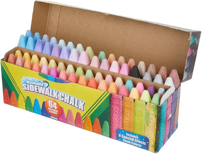 Crayola Ultimate Washable Chalk Collection (64ct), Bulk Outdoor Sidewalk Chalk for Kids, Anti-Roll Sticks, Outdoor Activities & Toys for Kids, Ages 3, 4, 5