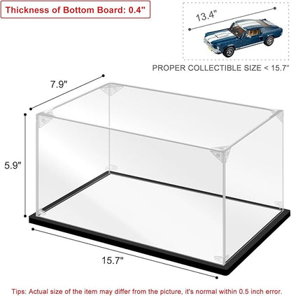 Acrylic Display Case for Collectibles Assemble Acrylic Display Box for Lego 10265 Car Model Toys Clear Acrylic Case for Display Building Set Action Figures(Black,15.7*7.9*5.9 inch)