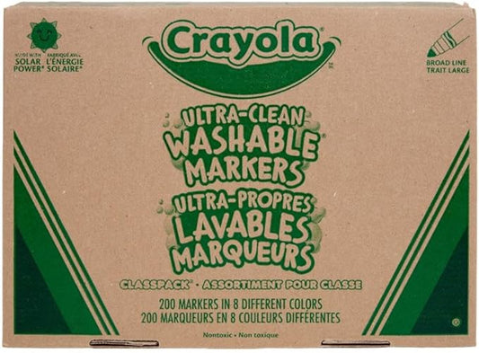 Crayola Broad Line Washable Markers - 200ct, Bulk Markers for Kids, 8 Assorted Colors, School Classroom Arts & Crafts Supplies for Teachers, Ages 3, 4, 5
