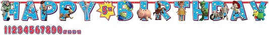 Amscan Disney/Pixar Toy Story 4 Jumbo 10.5 inch x 10 inch Add-an-Age Customizable Birthday Celebration Decoration Letter Banner in Multicolor for Toy Story Themed Party