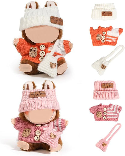 (2 Pack) Doll Clothes for Labubu (for Standing/Sitting 17/15cm Doll)(NO Doll)- Multiple Style Accessories Clothes for Dolls Outfit Included Clothing+ Hat+ Shoulder Bag for Girl Woman