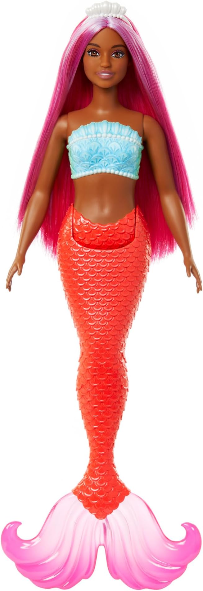 Barbie Mermaid Doll with Magenta Fantasy Hair & Headband Accessory, Curvy Body Type with Shell-Inspired Bodice & Tropical Red Tail