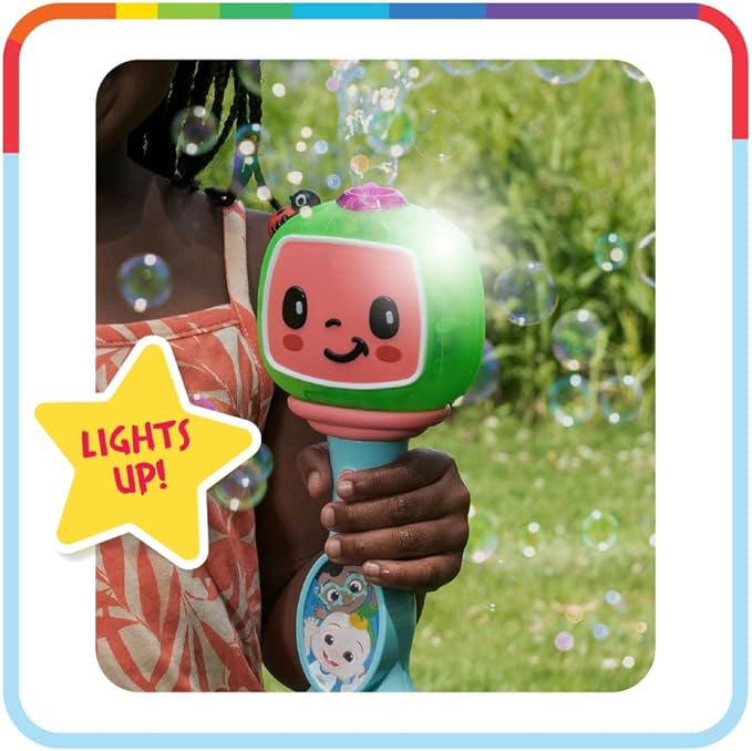 Little Kids Cocomelon Light and Sound Musical Bubble Wand, Includes Bubble Solution