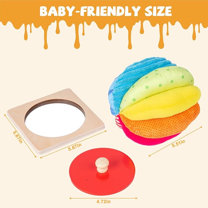 Montessori Baby Toys Play Kit - Mirror, Peekaboo, Knob Puzzle, Rainbow Fabric Ball - For 6-12 Months Toddlers